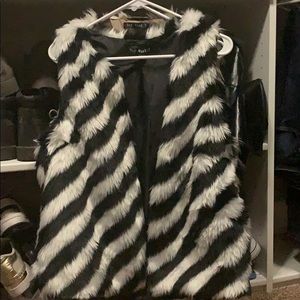 Black and White Faux Fur Vest